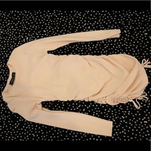 Long sleeve peach rouged dress